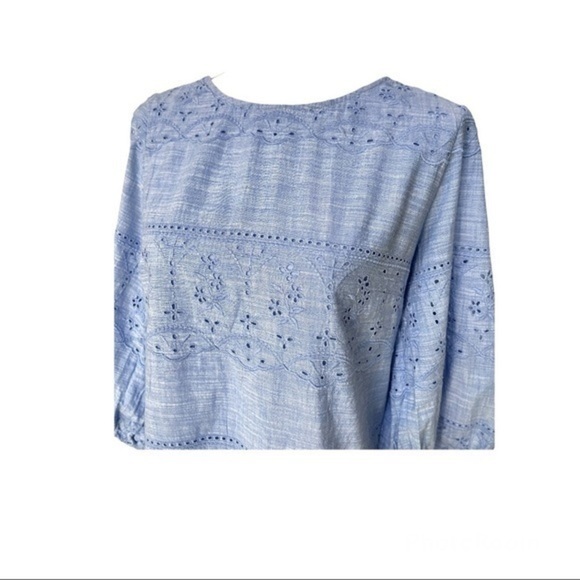 Talbots Embroidered Voile Top Cross Dye Cornflower Blue Size S - Picture 3 of 9